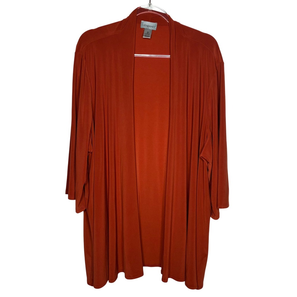 Catherines‎ Womens 4X Rust Orange Open Front Cardigan 3/4 Sleeve Lightweight